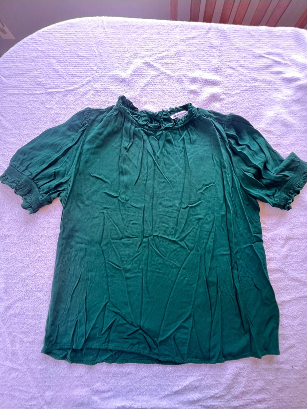 Amazon Essentials Women's Dark Green Ruffle Neck Blouse